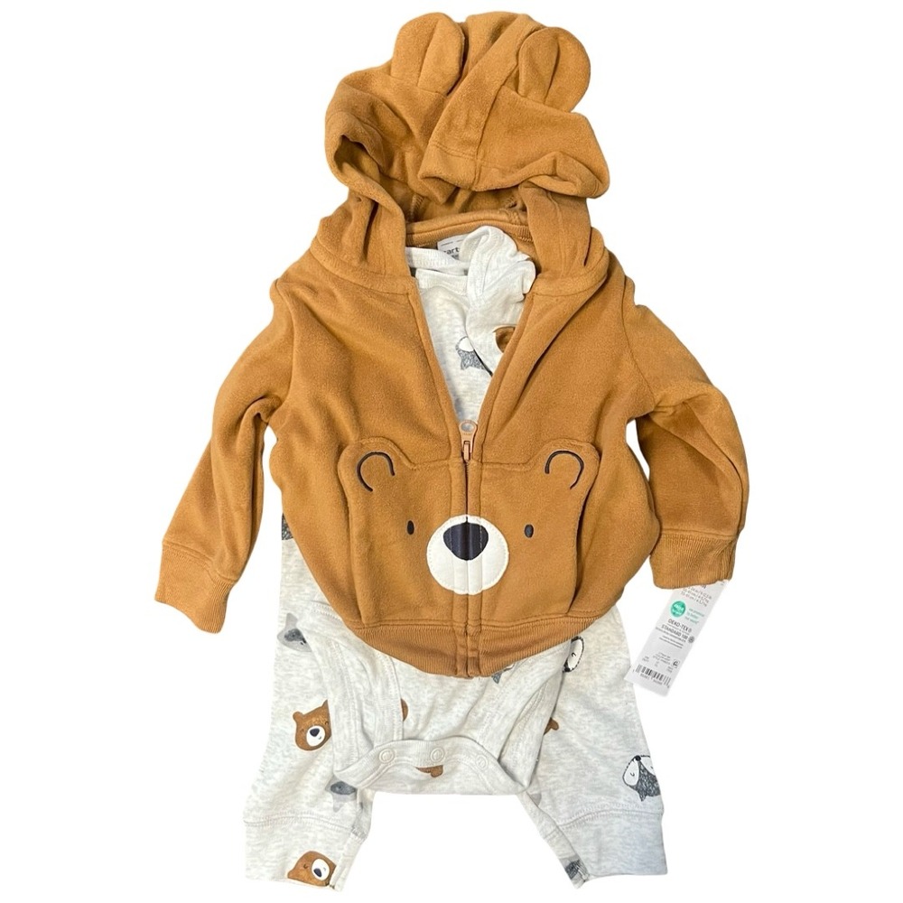 NWT Carters Just One You Baby 3-Piece Bear Hoodie Bodysuit Pants Set 3M‎